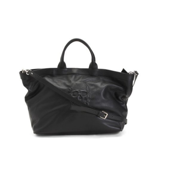 IO PELLE Black Made In Italy Leather Skull Tote NEW NWT - Picture 2 of 6